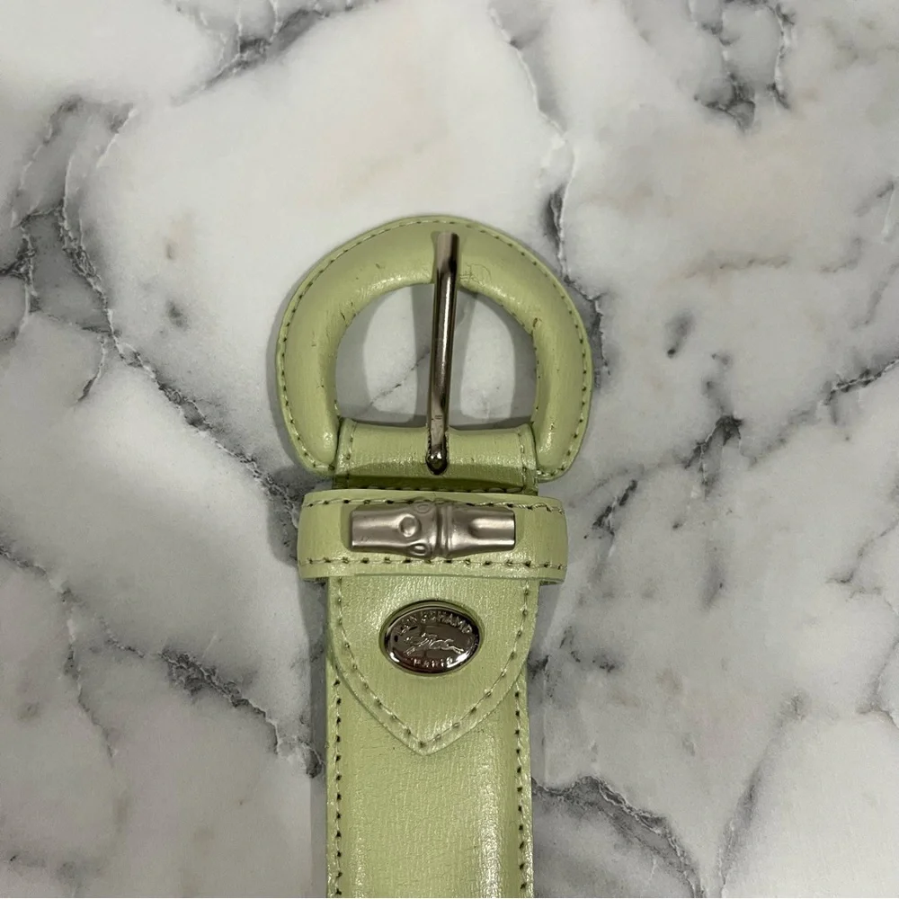 Vintage Longchamp Matcha Pistachio Green Leather Belt Free Size - Picture 4 of 6
